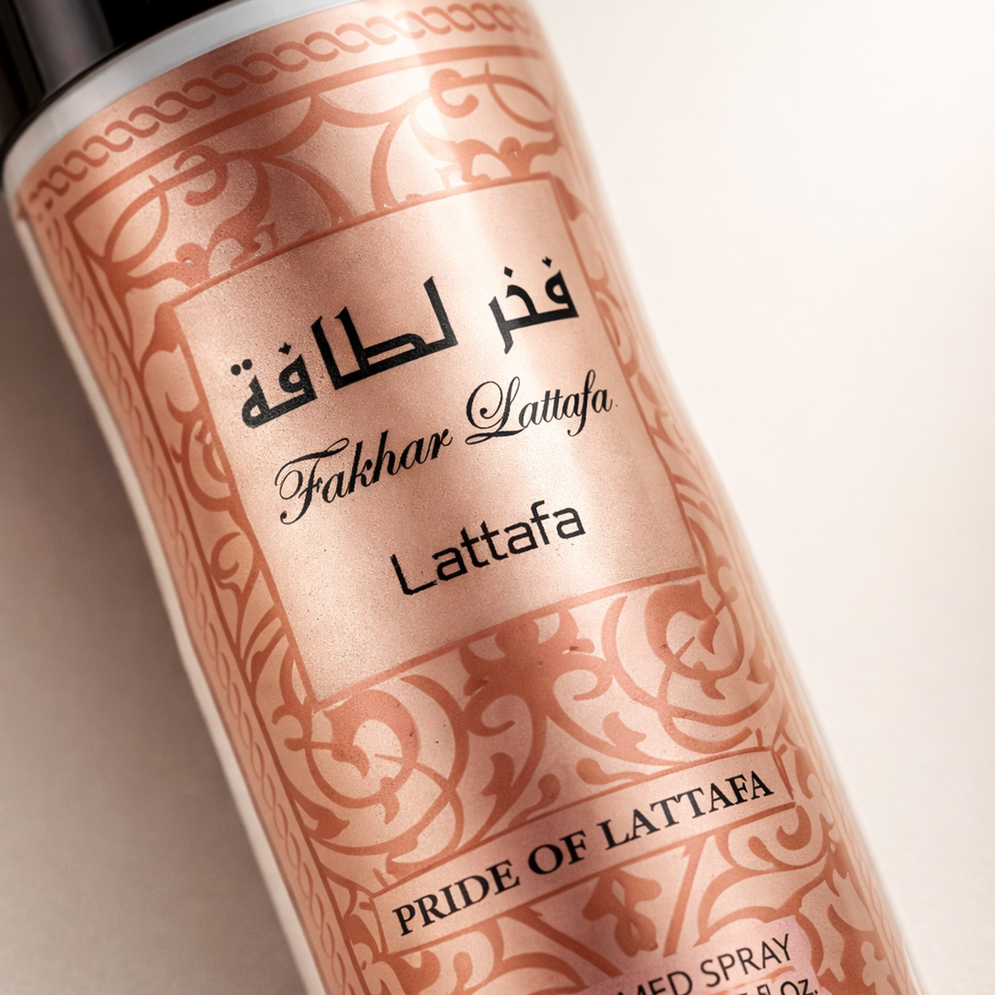 Lattafa Fakhar Rose Deodorant macro label detail gallery showcase