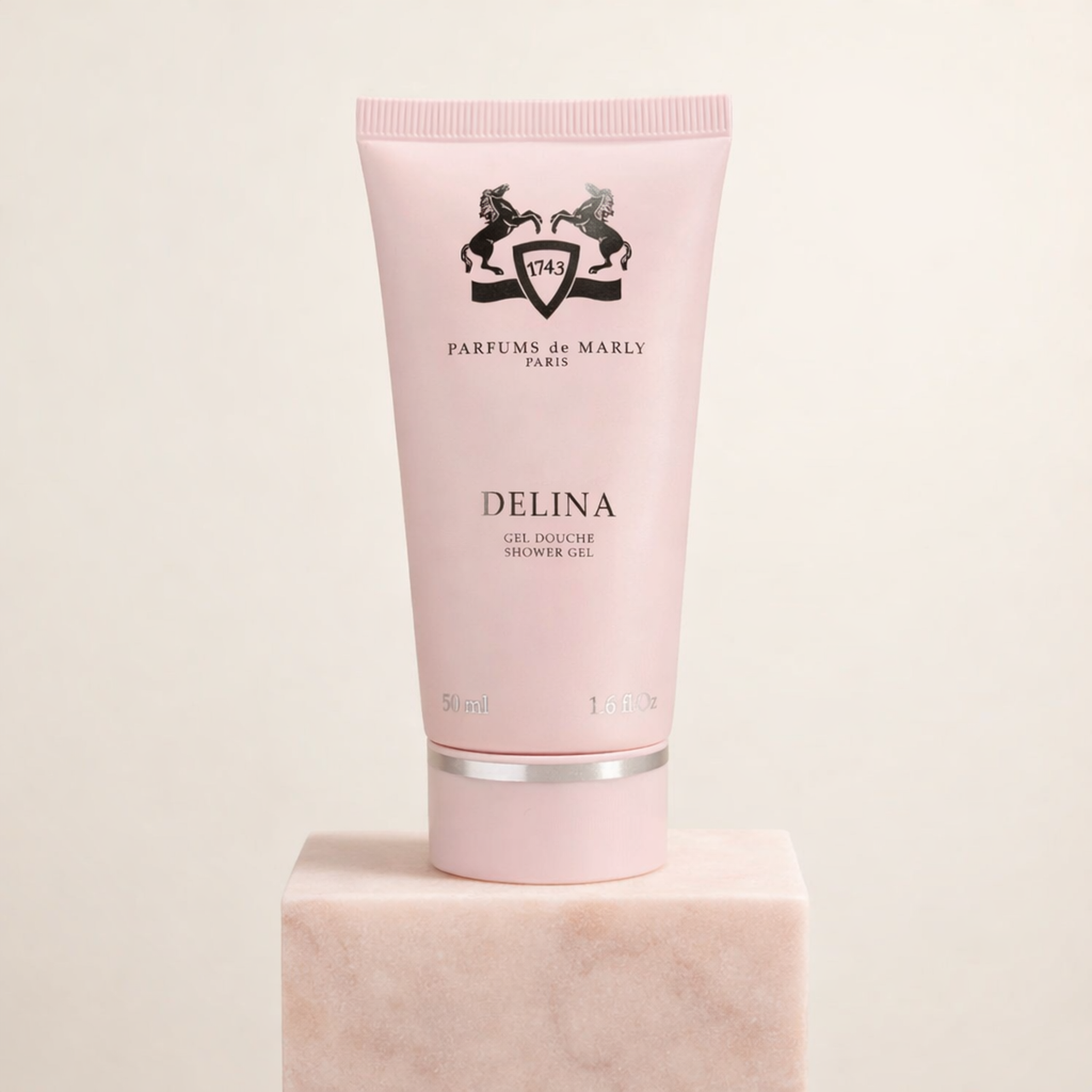 Parfums De Marly Delina Shower Gel upright pedestal gallery showcase