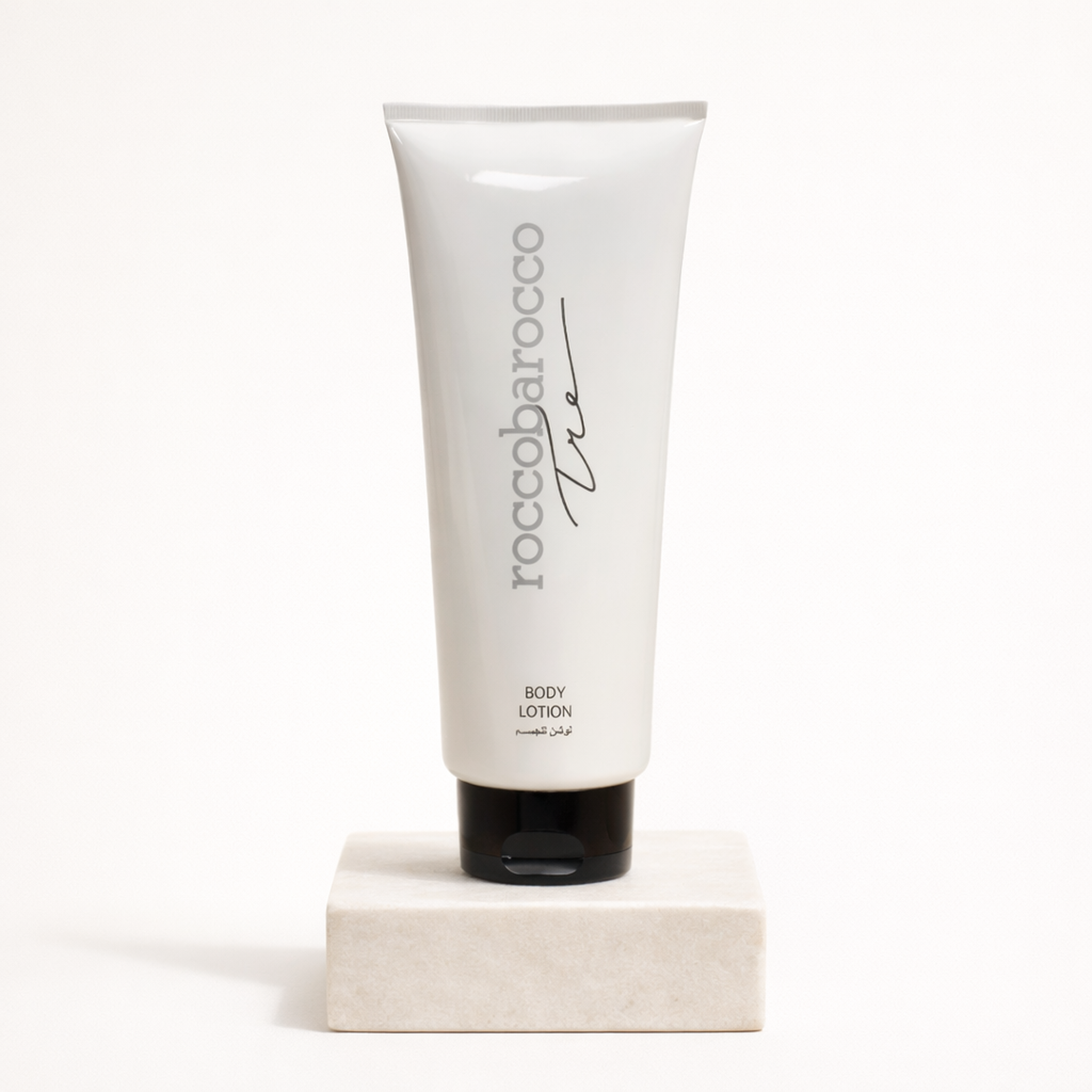 Roccobarocco Tre Body Lotion upright pedestal gallery showcase