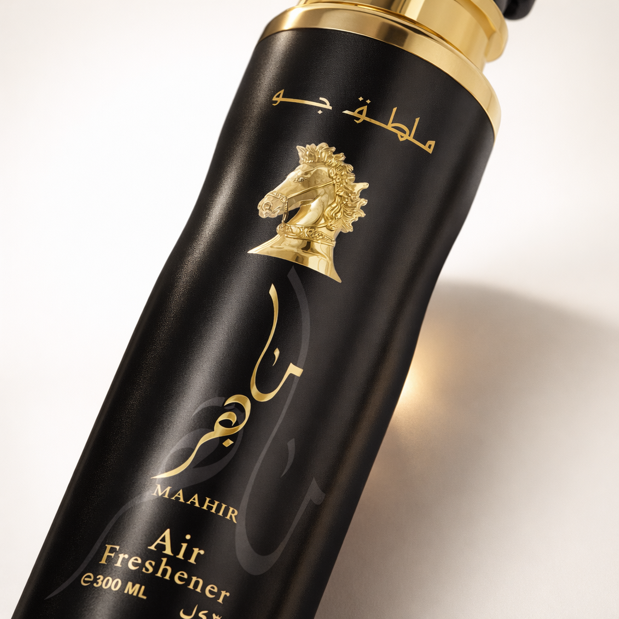 Lattafa Maahir Air Freshener macro label detail gallery showcase
