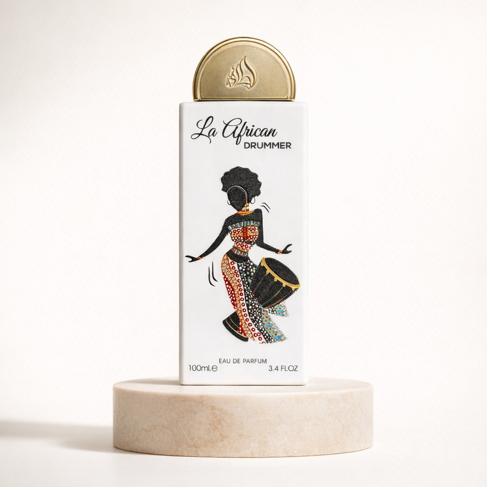 Lattafa Pride La African Drummer EDP upright pedestal gallery showcase