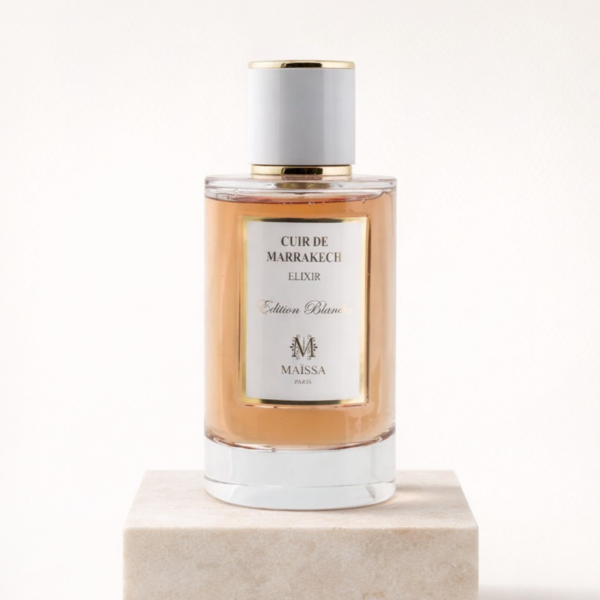 Maissa Cuir de Marrakech Elixir E/b EDP upright pedestal gallery showcase