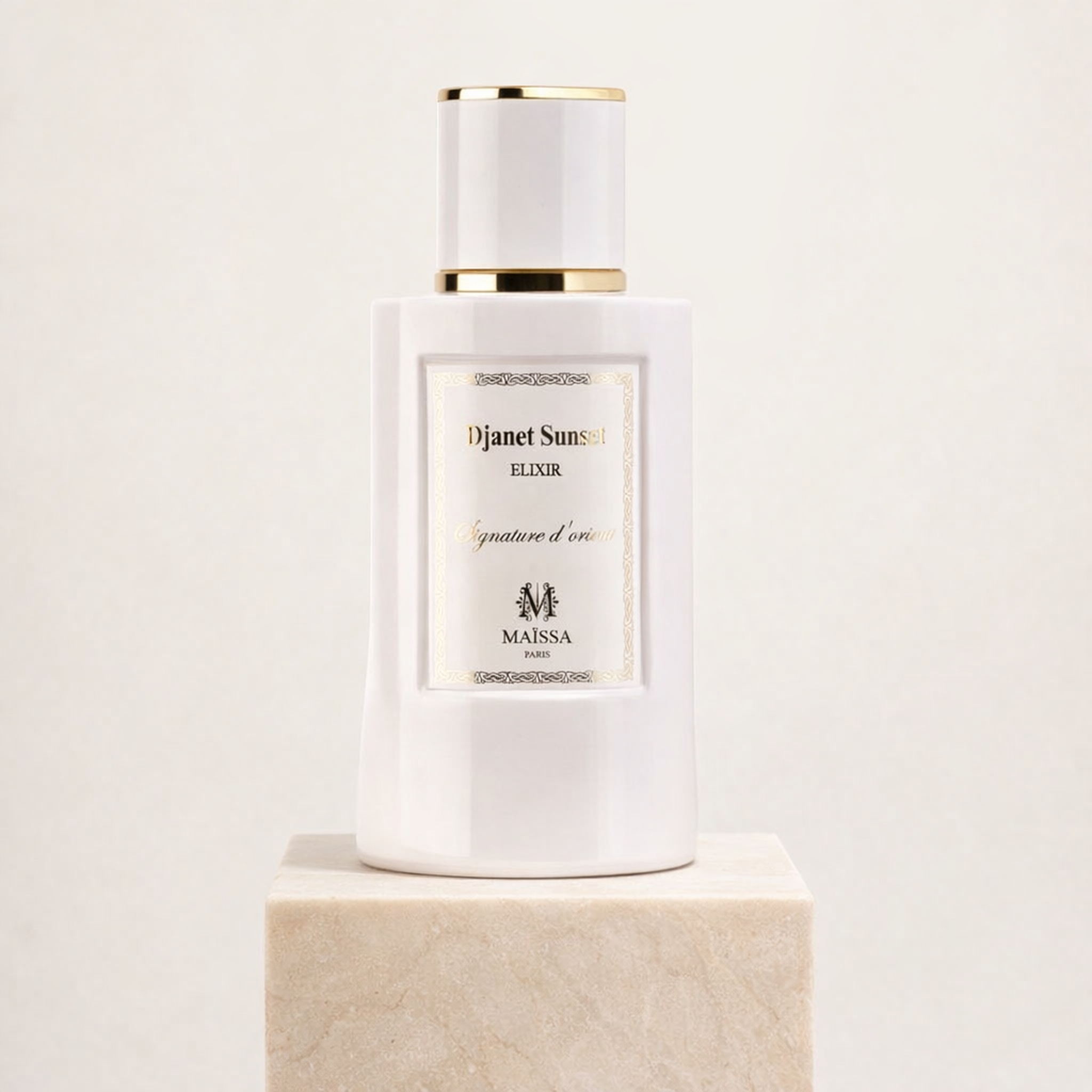 Maissa Djanet Sunset Elixir EDP upright pedestal gallery showcase