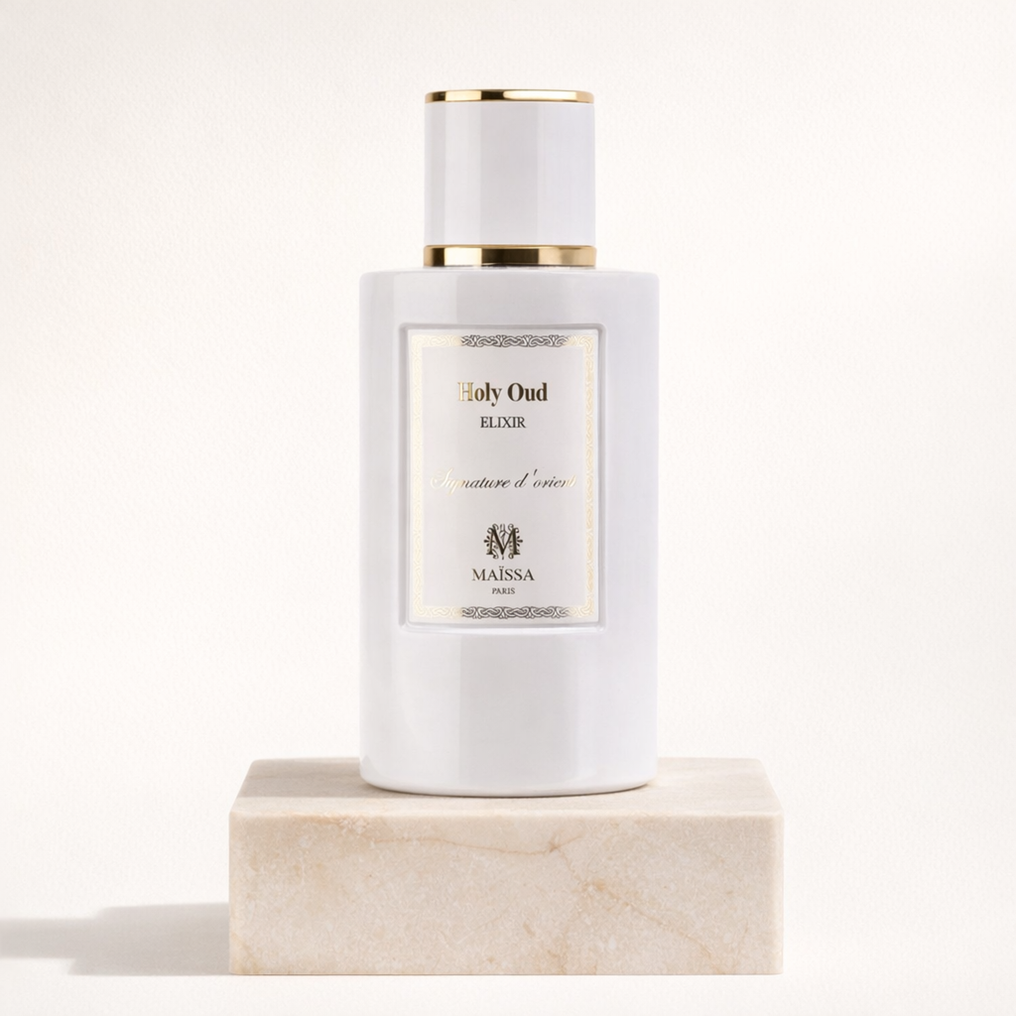 Maissa Holy Oud Elixir EDP upright pedestal gallery showcase