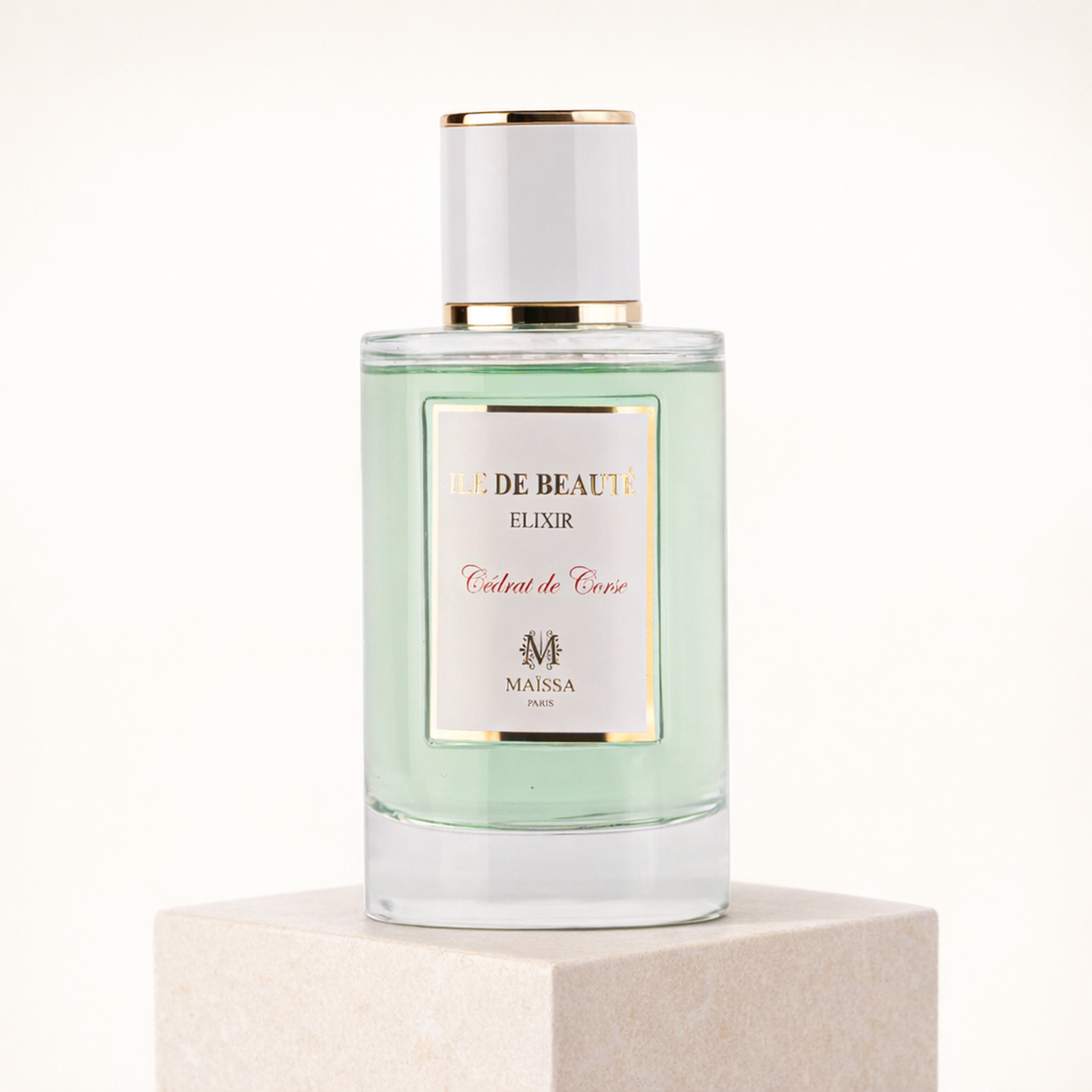 Maissa Ile de Beaute Elixir EDP upright pedestal gallery showcase
