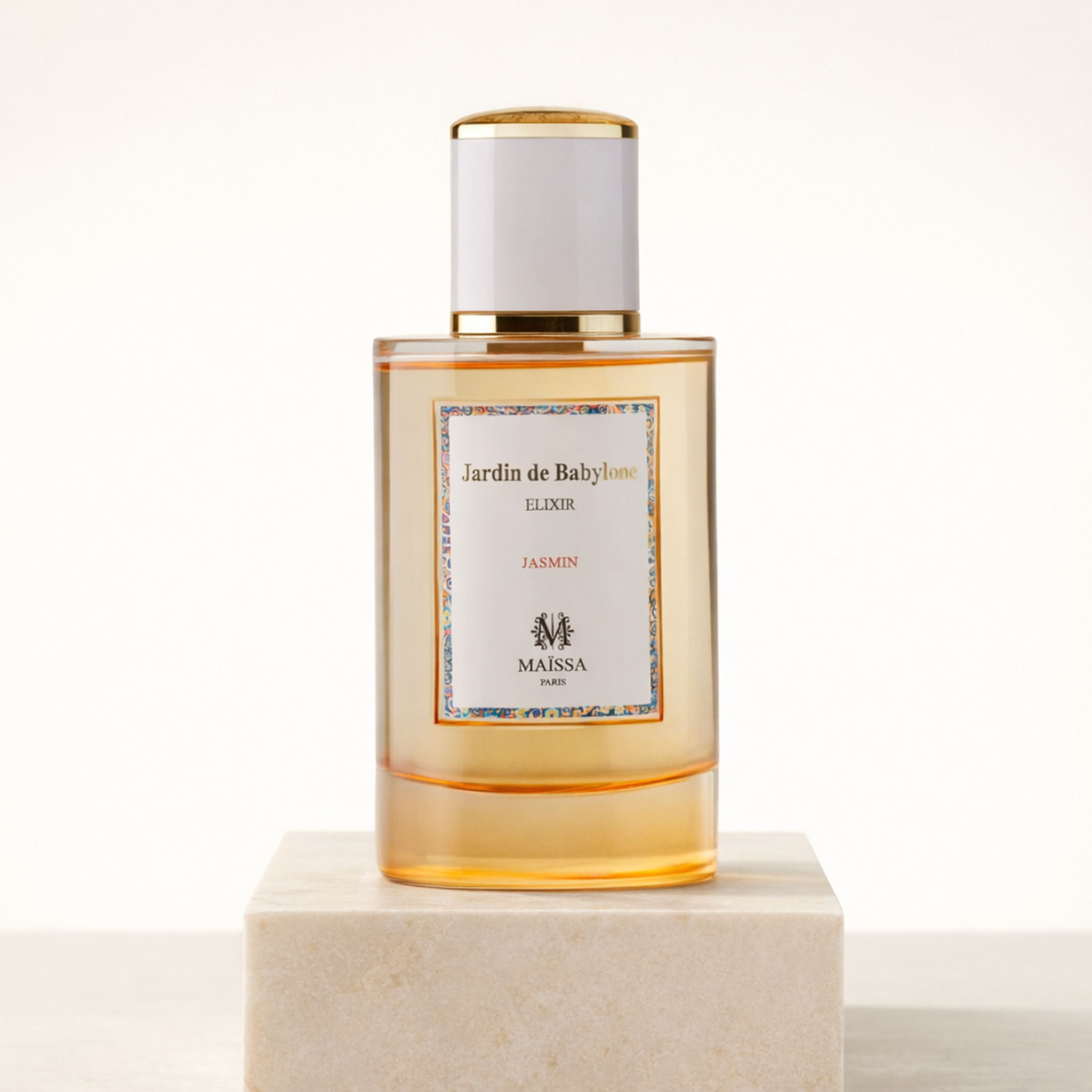 Maissa Jardin de Babylone Elixir Jasmin EDP upright pedestal gallery showcase