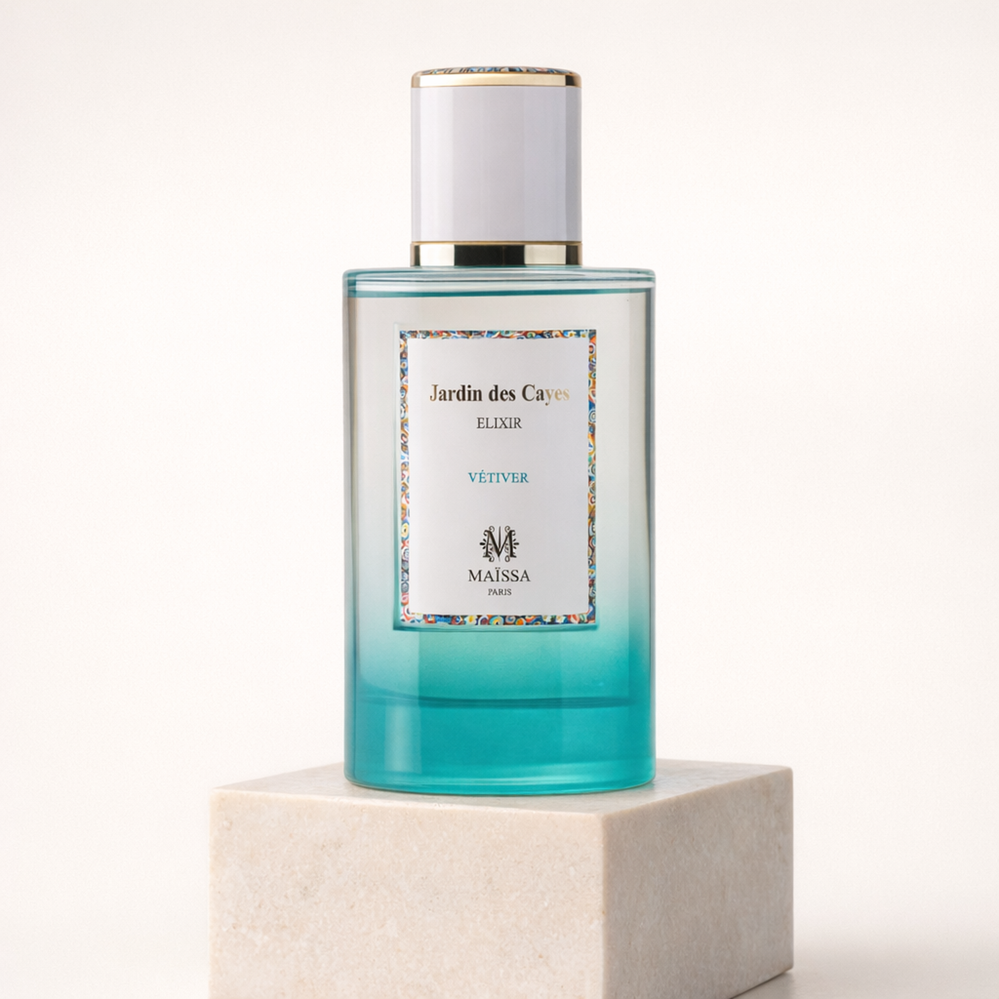 Maissa Jardin de Cayes Elixir Vetiver EDP upright pedestal gallery showcase