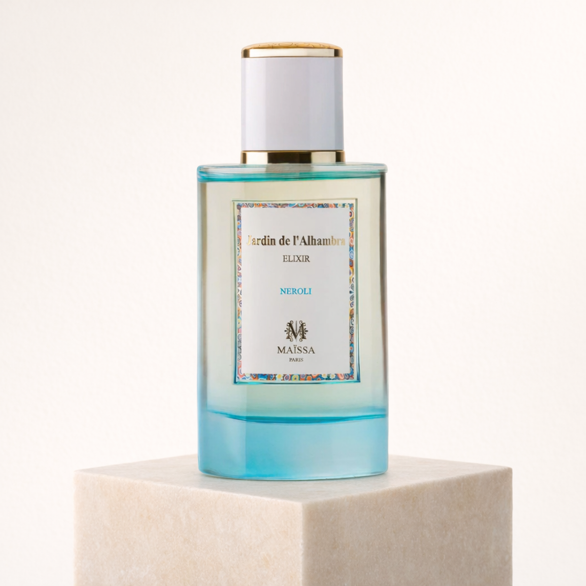 Maissa Jardin de L'Alhambra Elixir Neroli EDP upright pedestal gallery showcase
