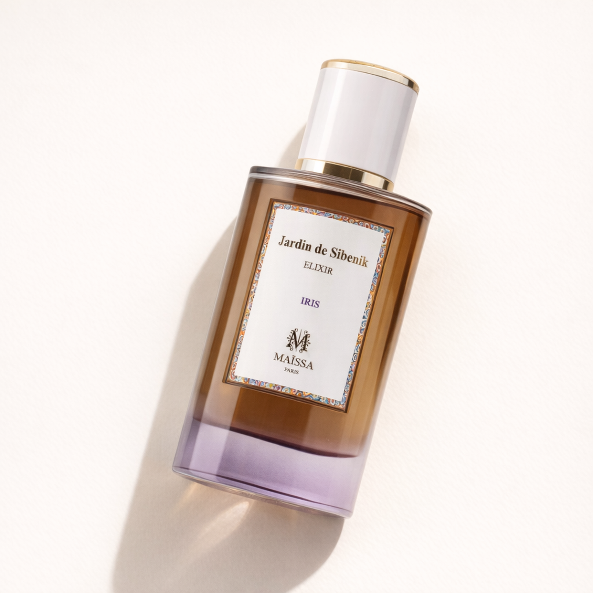 Maissa Jardin de Sibenil Elixir Iris EDP angled still-life gallery showcase