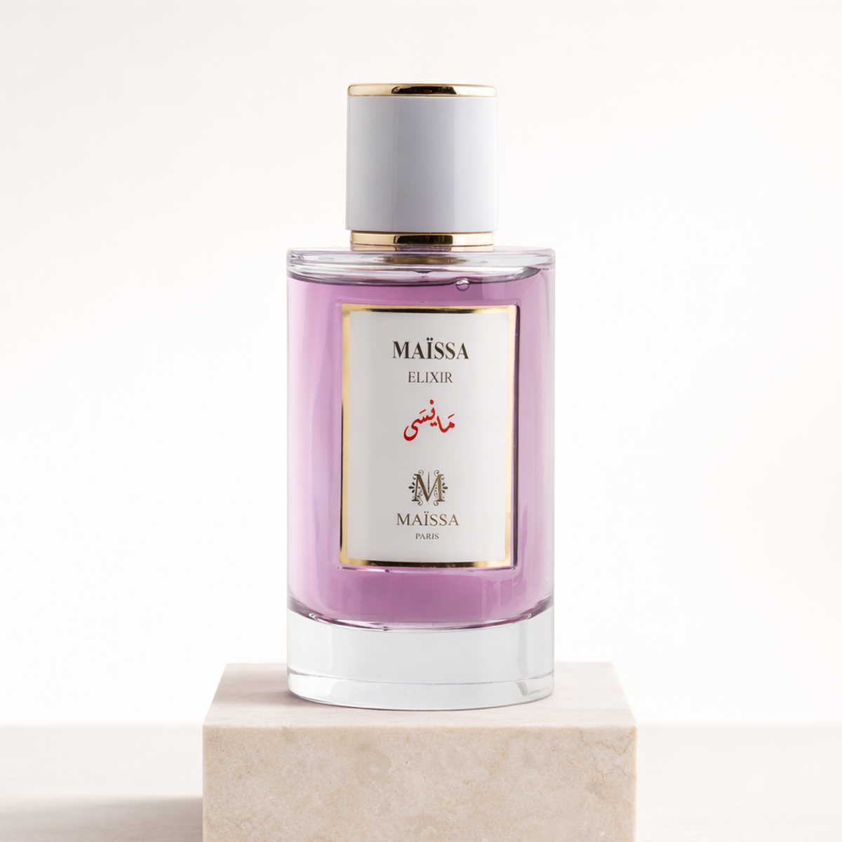 Maissa Elixir EDP upright pedestal gallery showcase