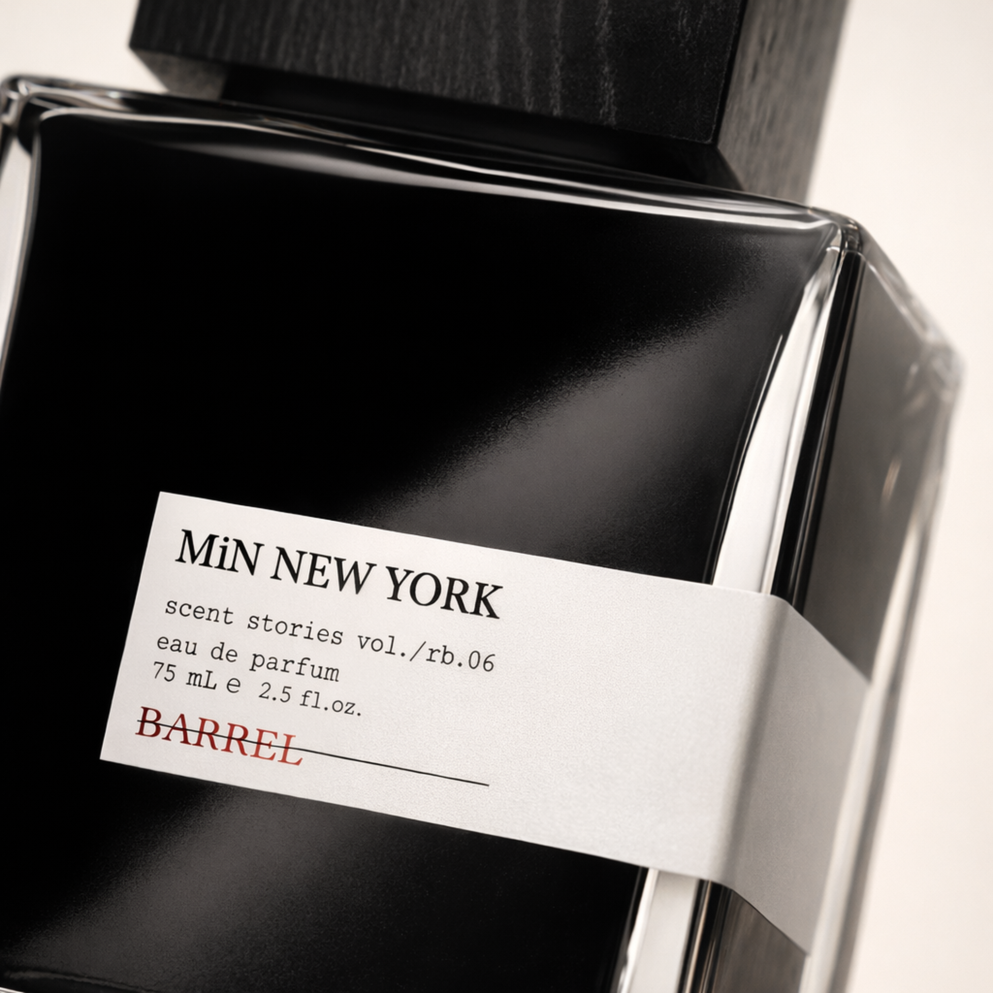 Min New York Barrel EDP macro label detail gallery showcase
