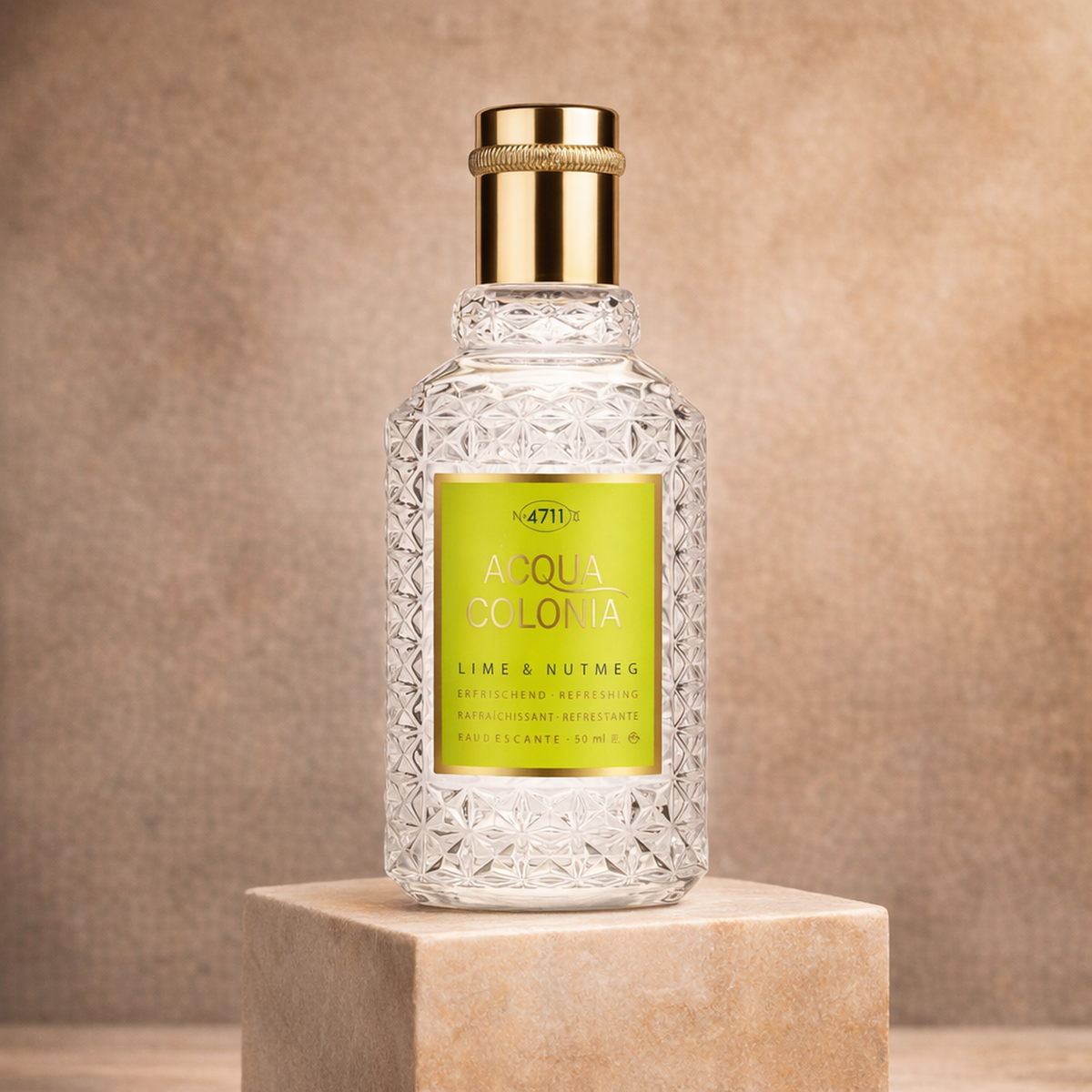 No. 4711 Acqua Colonia Lime and Nutmeg EDC upright pedestal gallery showcase