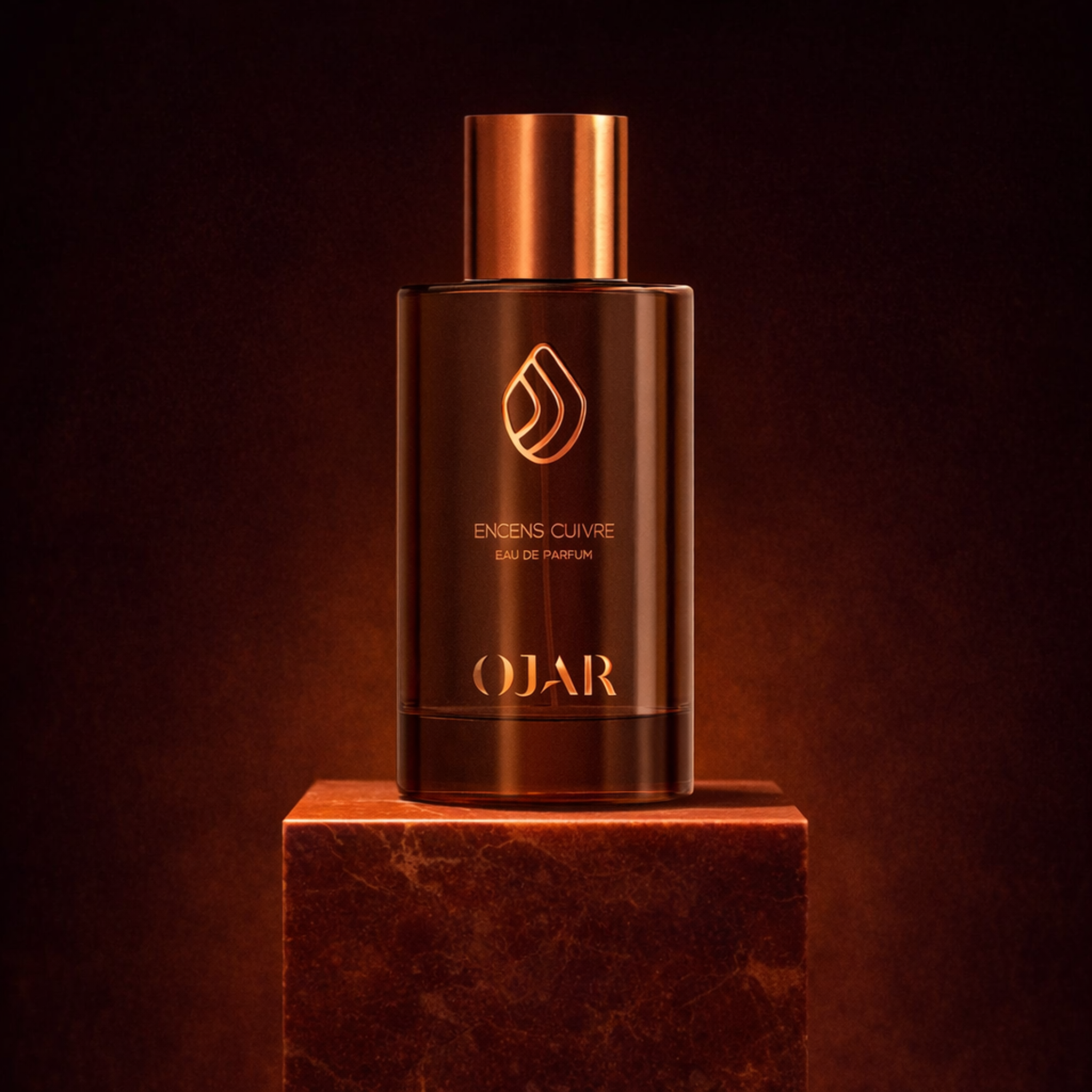 Ojar Encens Cuivre EDP upright pedestal gallery showcase