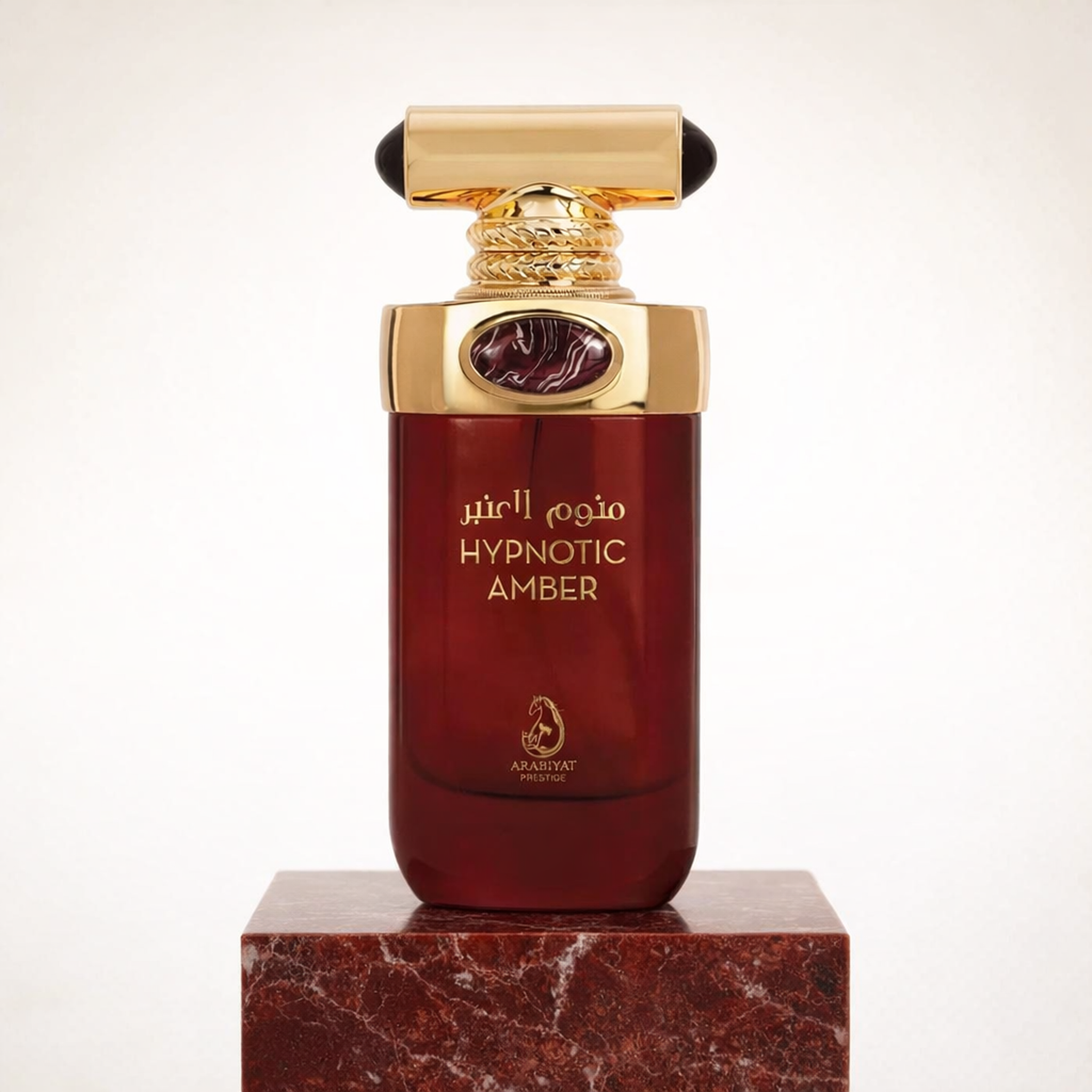 Arabiyat Prestige Hypnotic Amber EDP for Men upright pedestal gallery showcase