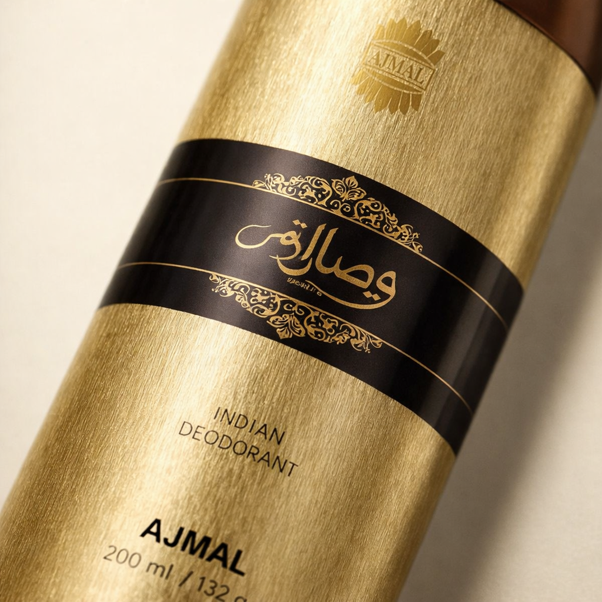Ajmal Wisal Dhahab Deodorant macro label detail gallery showcase