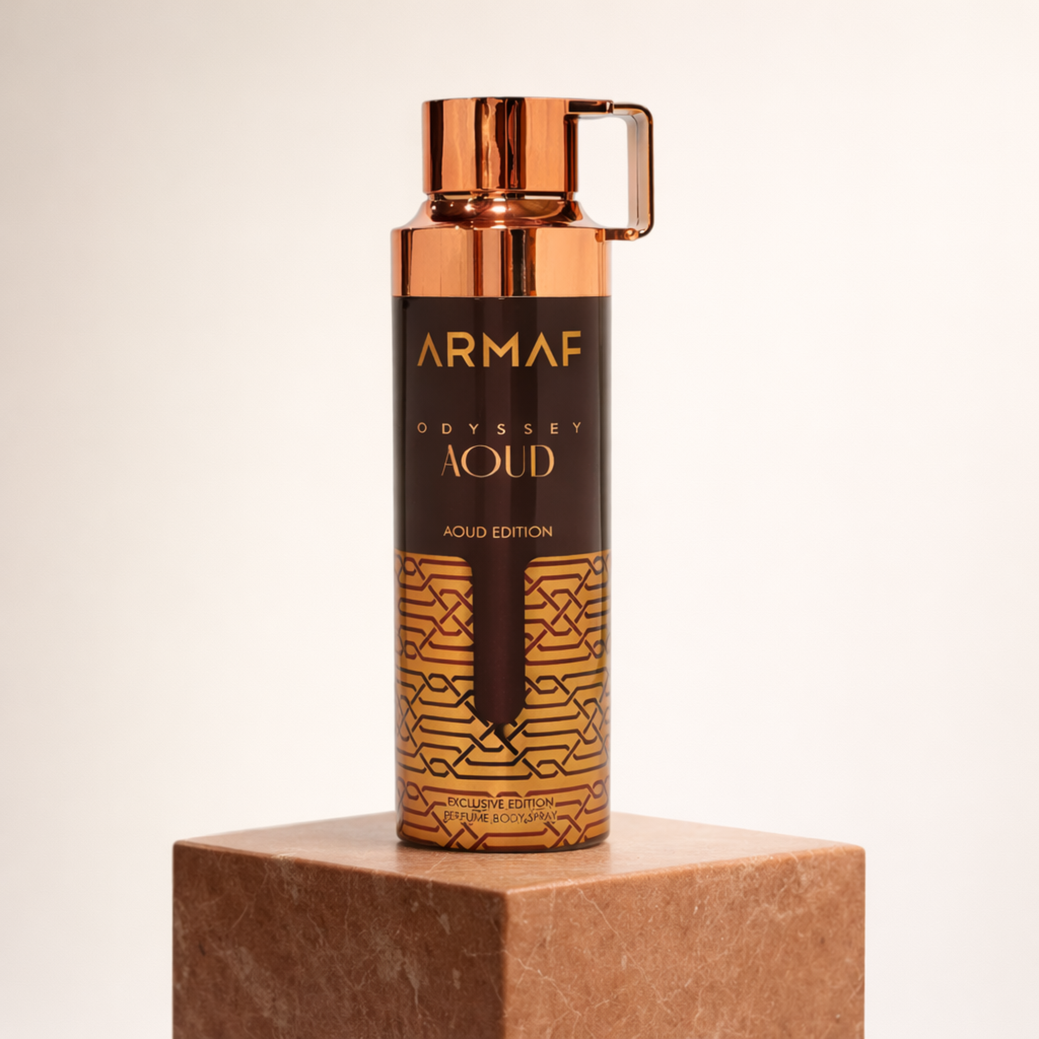 Armaf Odyssey Aoud Edition Body Spray upright pedestal gallery showcase