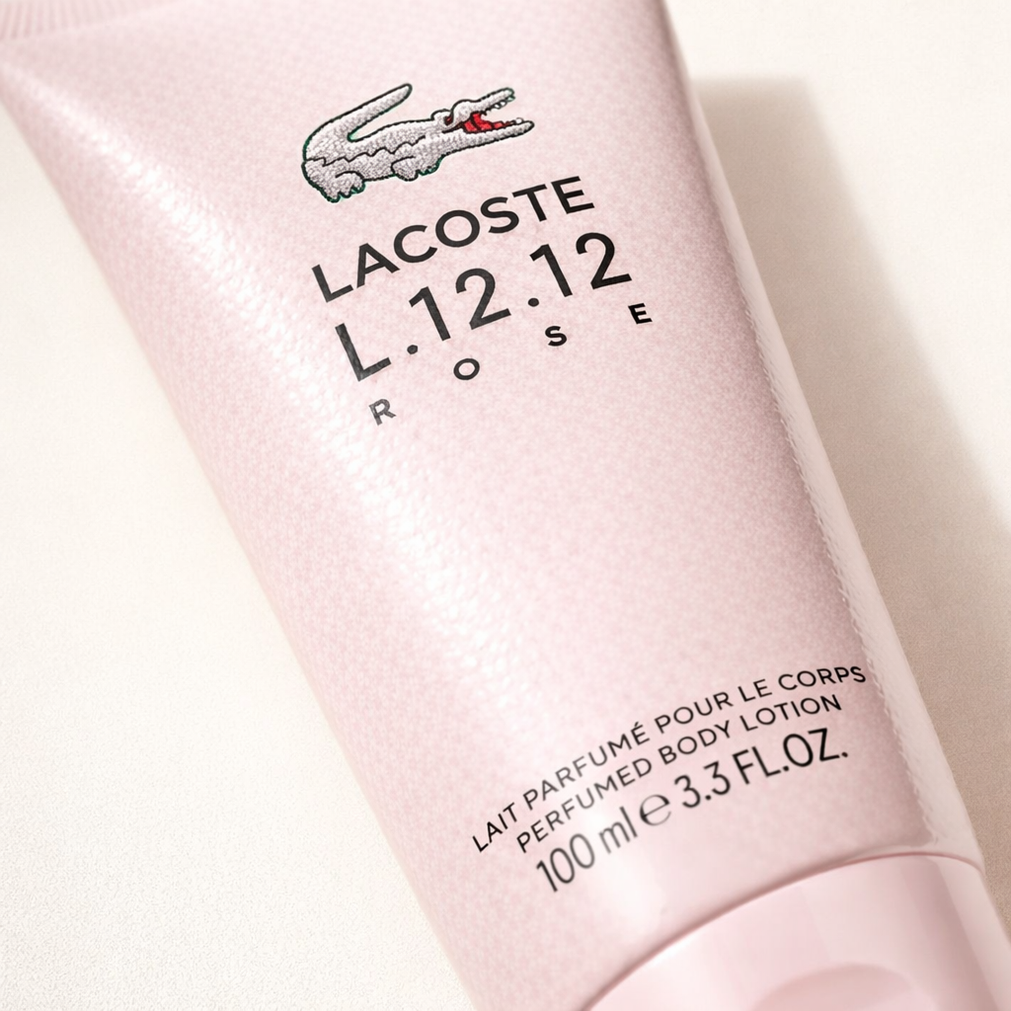 Lacoste L.12.12 Rose Body Lotion macro label detail gallery showcase