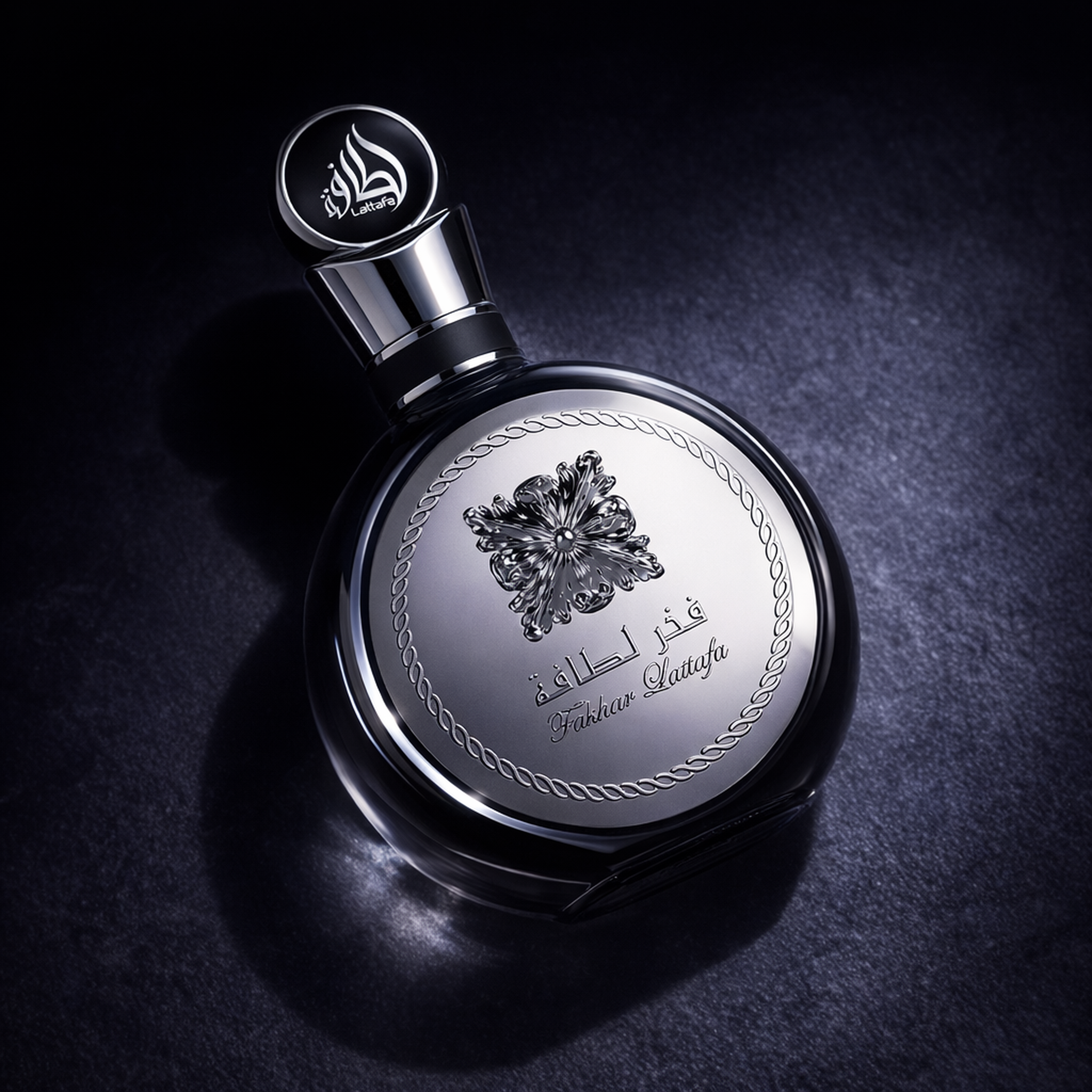 Lattafa Fakhar Platin EDP angled still-life gallery showcase