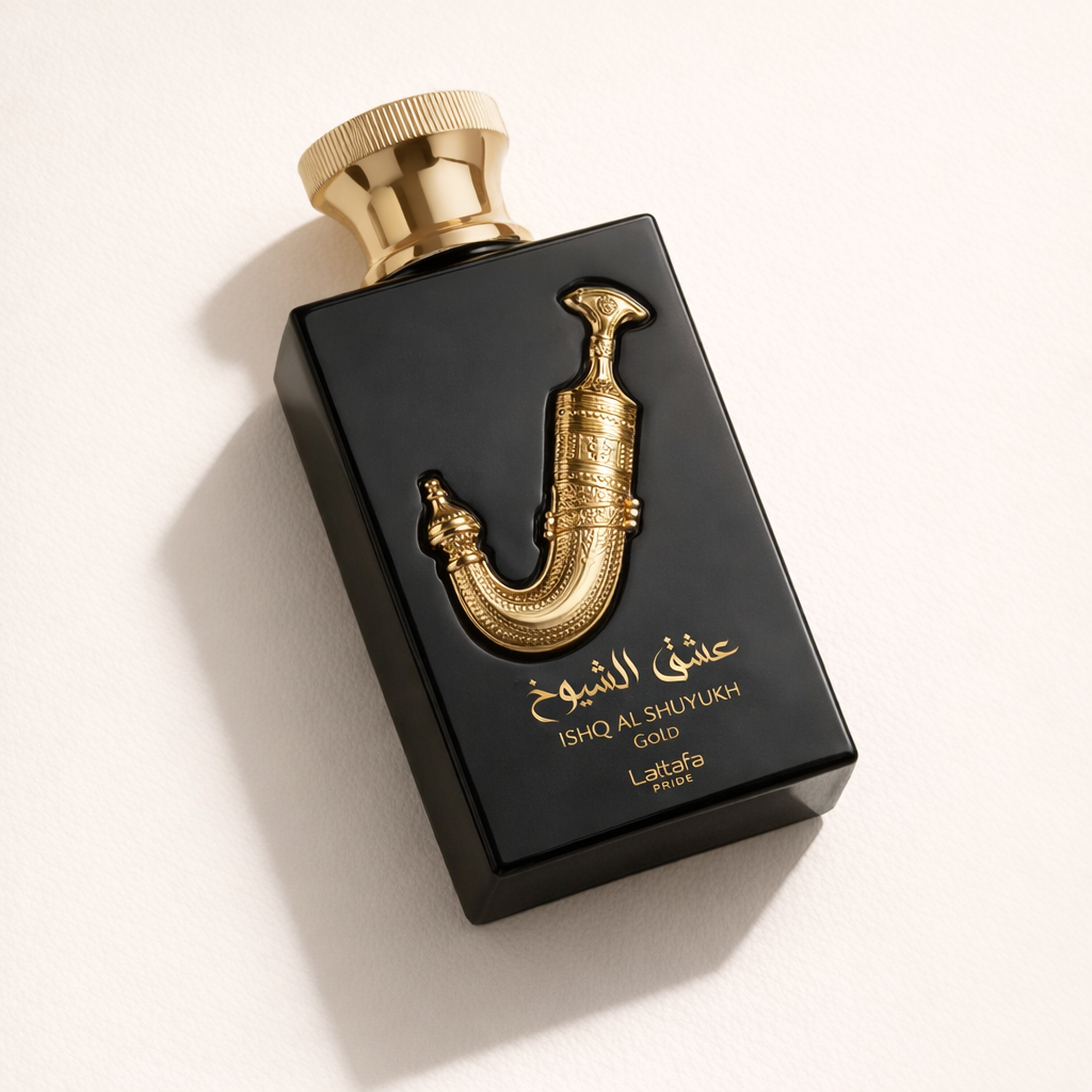 Lattafa Pride Ishq Al Shuyukh Gold EDP For Women angled still-life gallery showcase