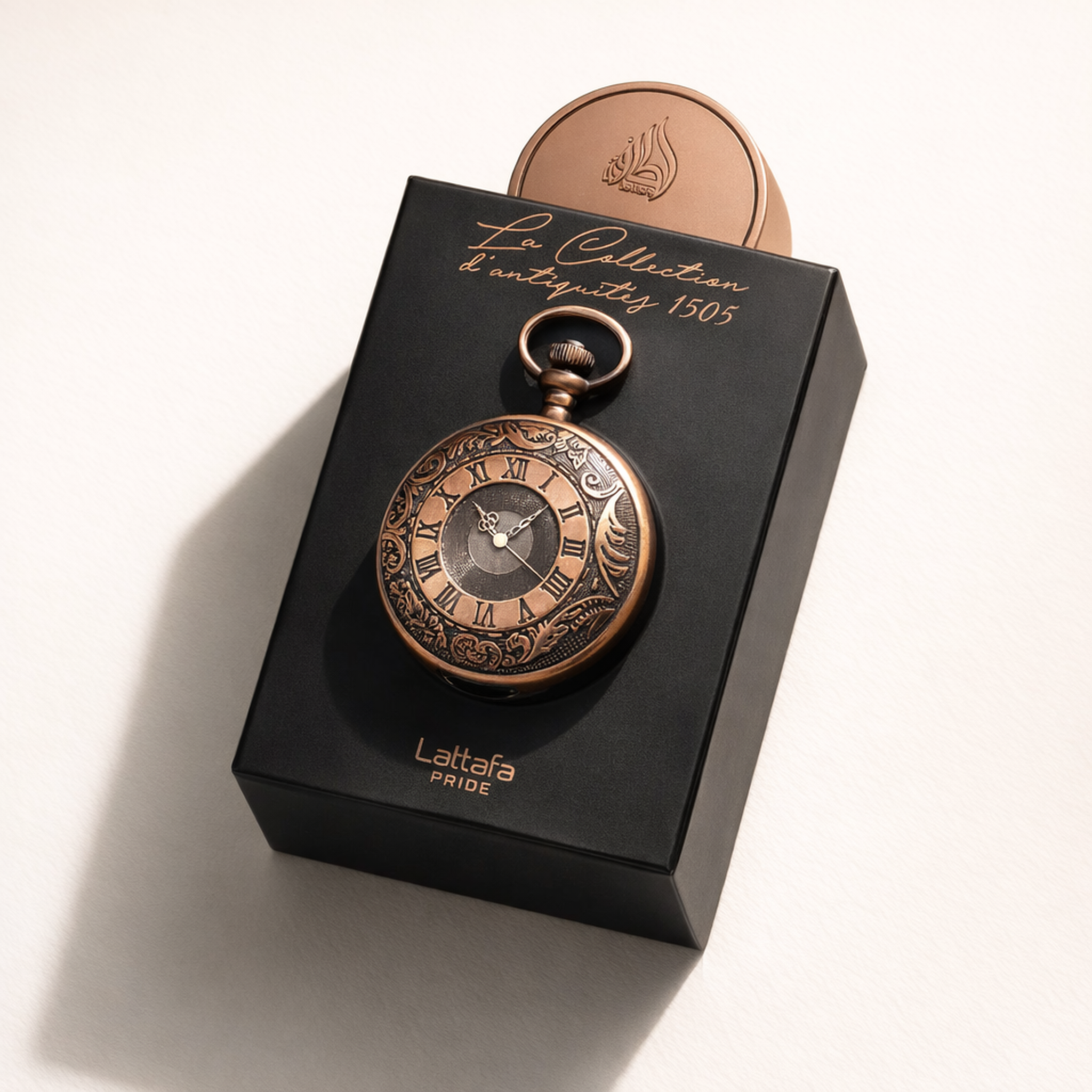 Lattafa Pride La Collection D'Antiquites 1505 EDP angled still-life gallery showcase
