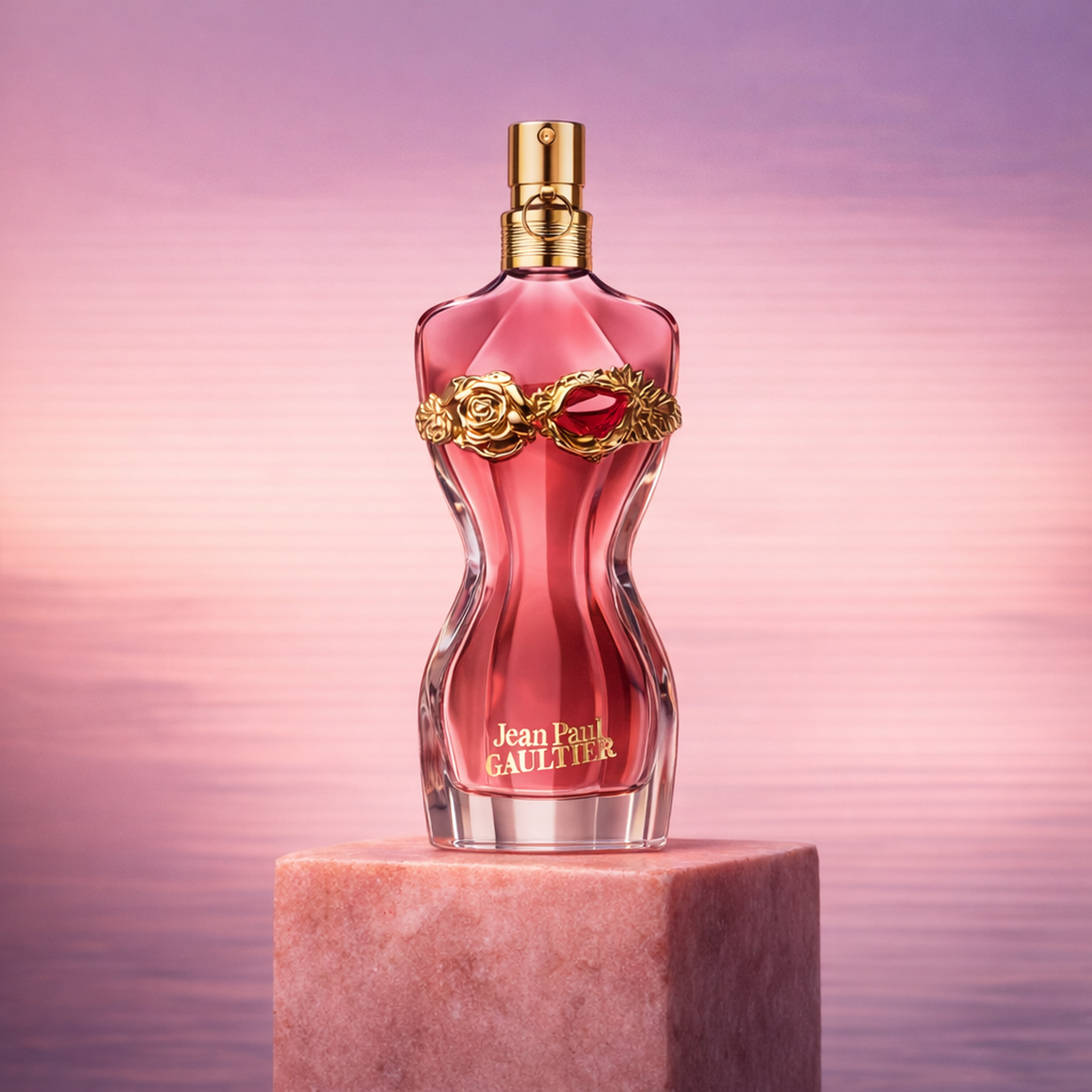 Jean Paul Gaultier La Belle Rosea EDP upright pedestal gallery showcase