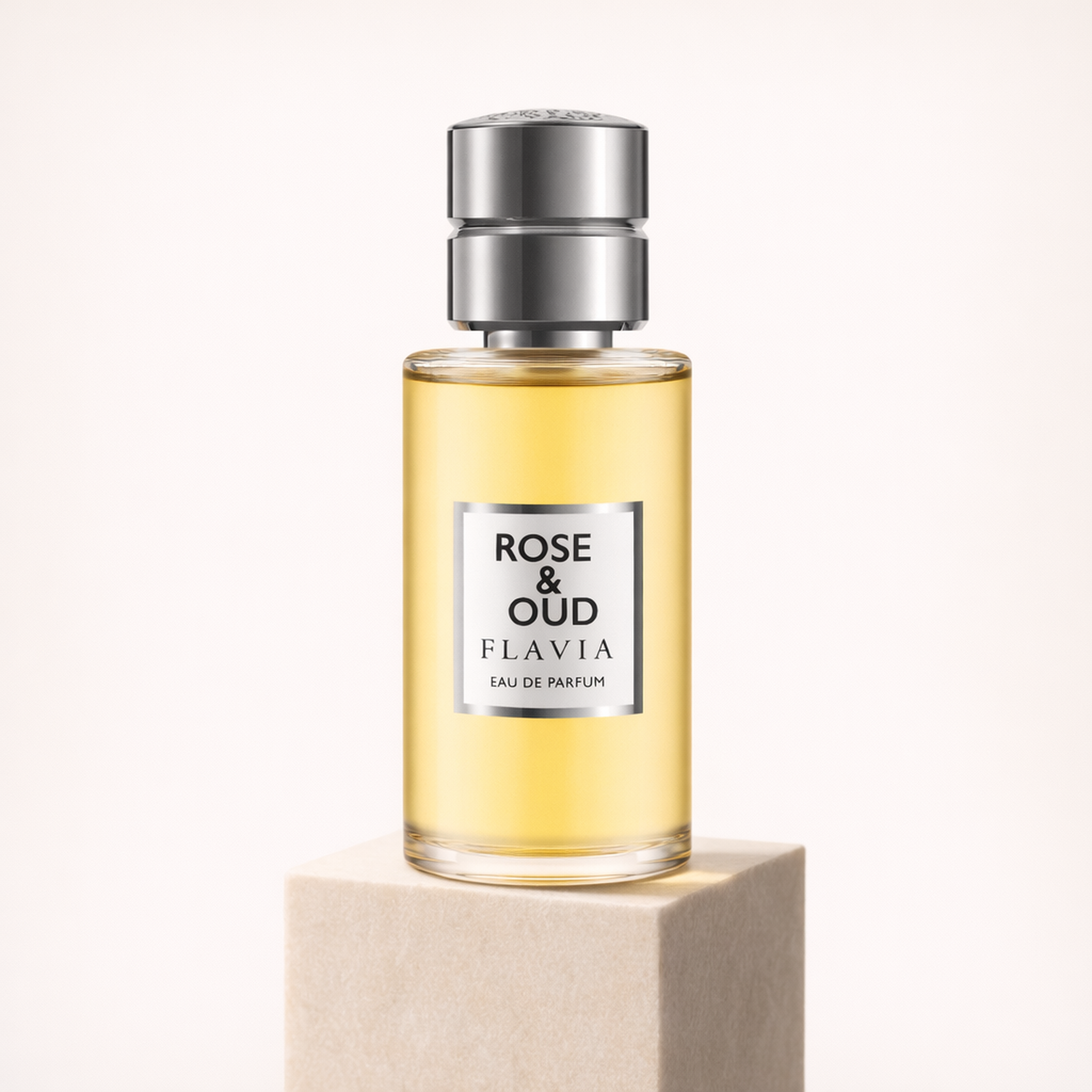 Flavia Rose & Oud EDP upright pedestal gallery showcase