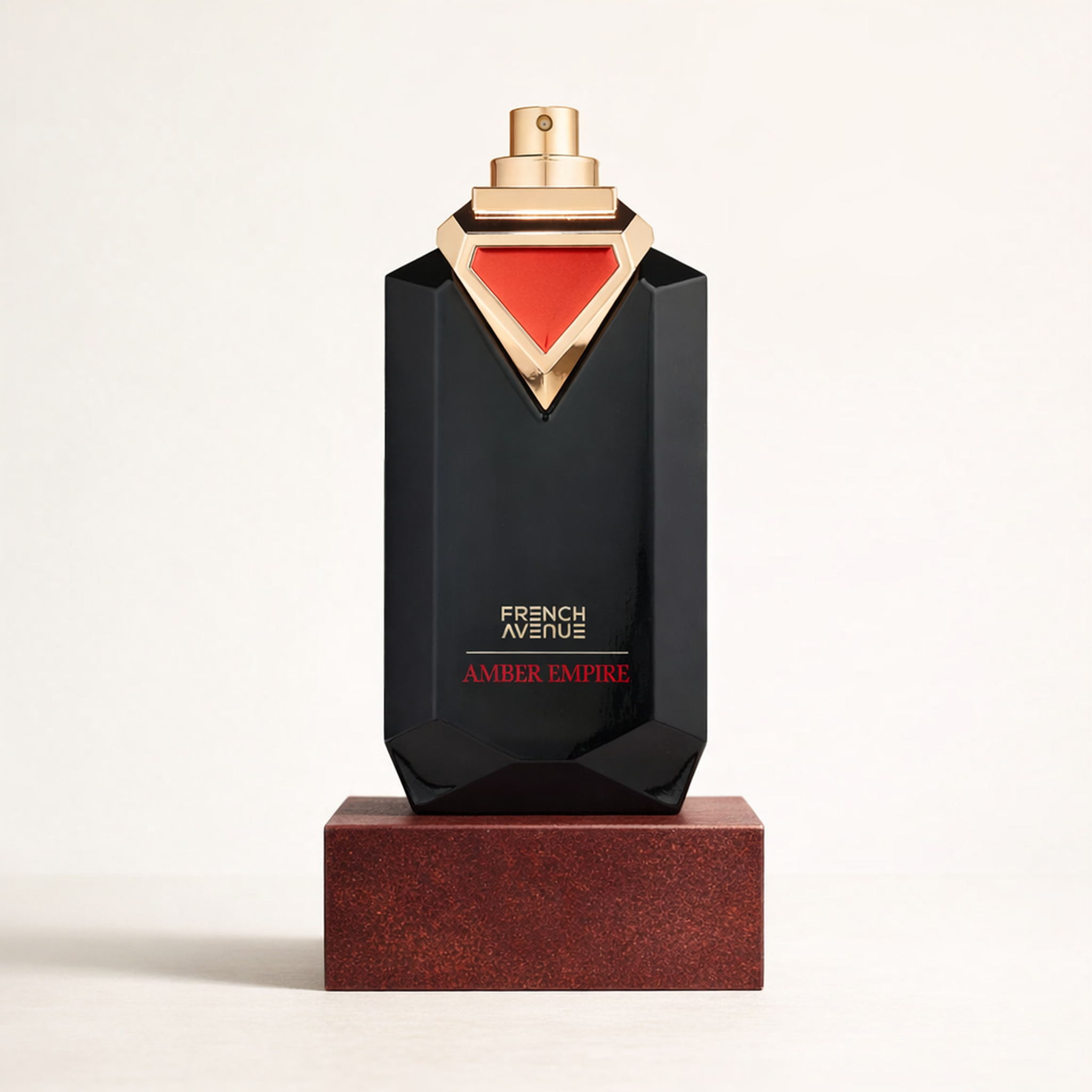 French Avenue Amber Empire Extrait de Parfum For Men upright pedestal gallery showcase