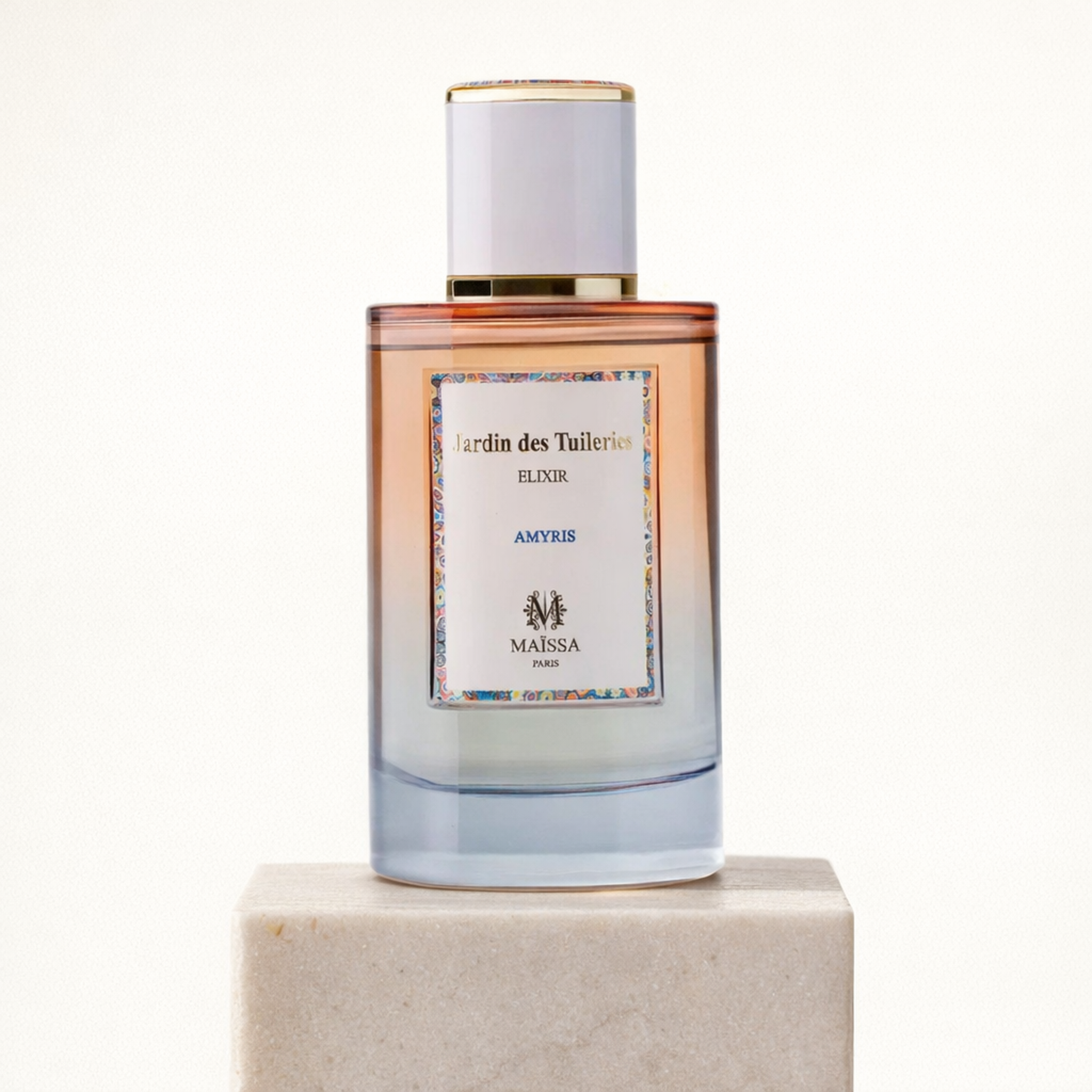 Maissa Jardin Des Tuileries Elixir Amyris EDP upright pedestal gallery showcase