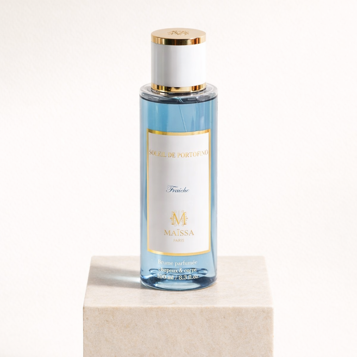 Maissa Soleil de Portofino Fraiche Body Mist upright pedestal gallery showcase