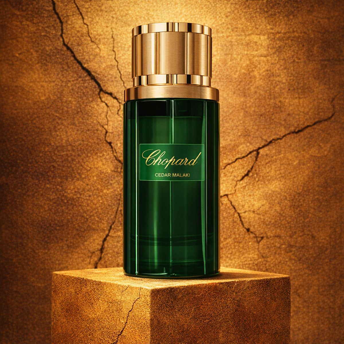 Chopard Cedar Malaki EDP upright pedestal gallery showcase